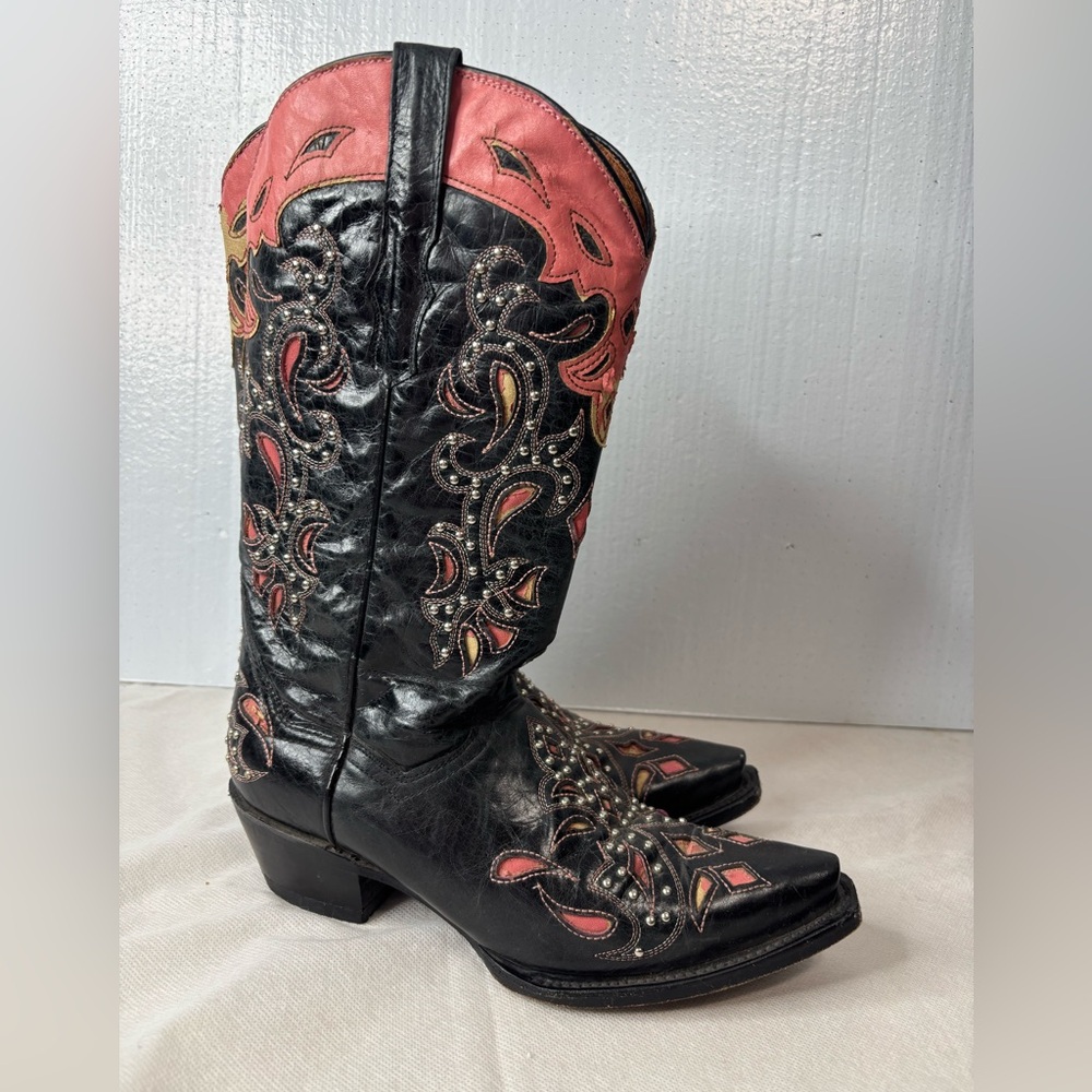 CowboyPro 8.5 Women's Leather Inlay Cutout Western Boots